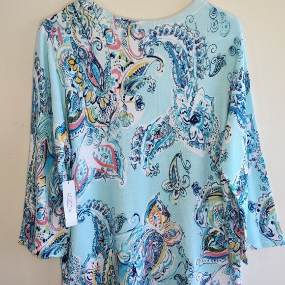 NEW Chico's Floral Paisley Top Lightweight Knit 3/4 Sleeve Boho Chic Large - Picture 3 of 9